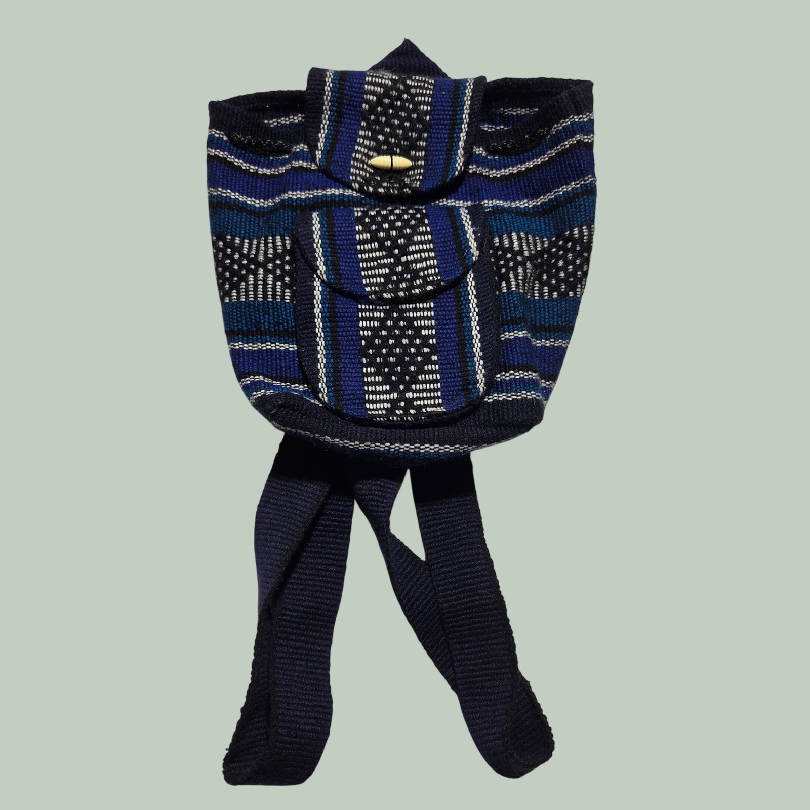 Boho Handwoven Mini Backpack Blue Striped Woven Festival Small Rucksack Bag