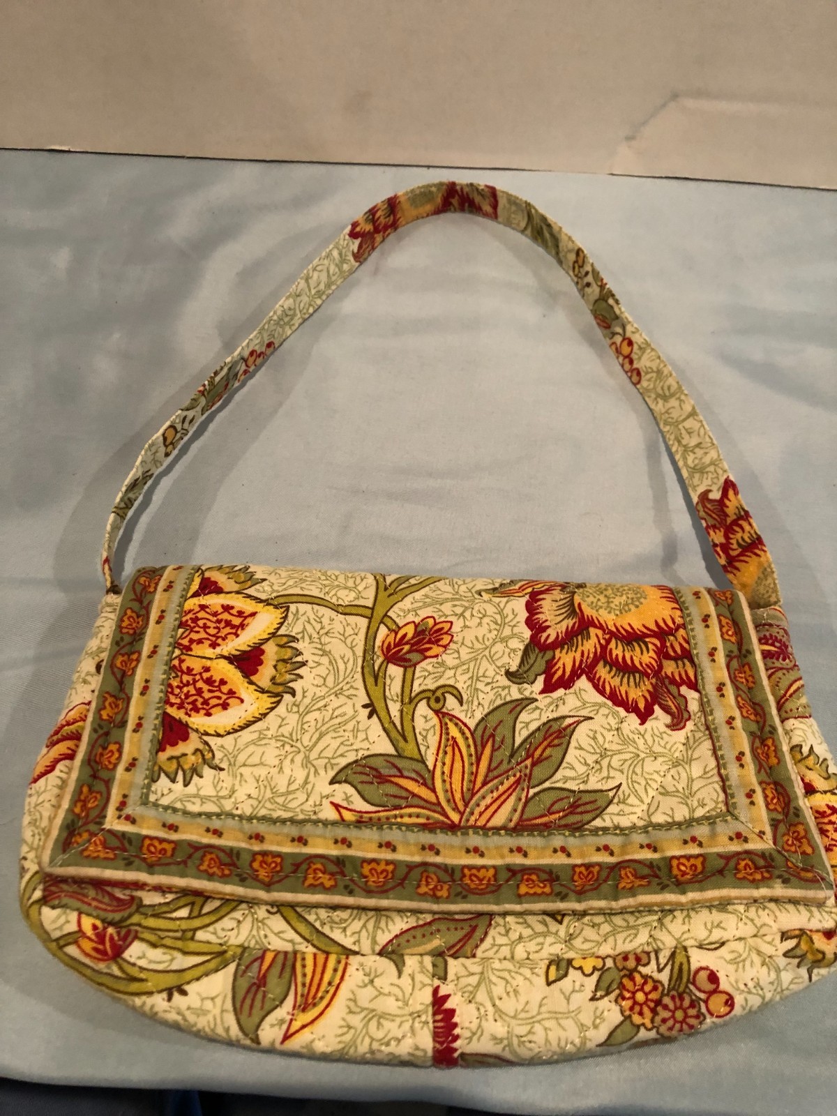 OK Green & Orange Floral Butterfly Pattern Fabric Cotton Handbag Purse