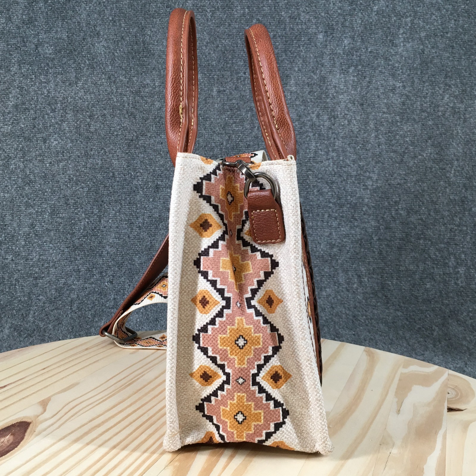 Wrangler Southwestern Print Small Canvas Tote Brown Beige Aztec Small Crossbody