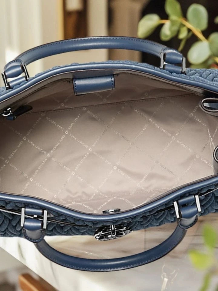 Michael Kors Hamilton Women Medium Matelassé Satchel Bag + Coin Purse Denim