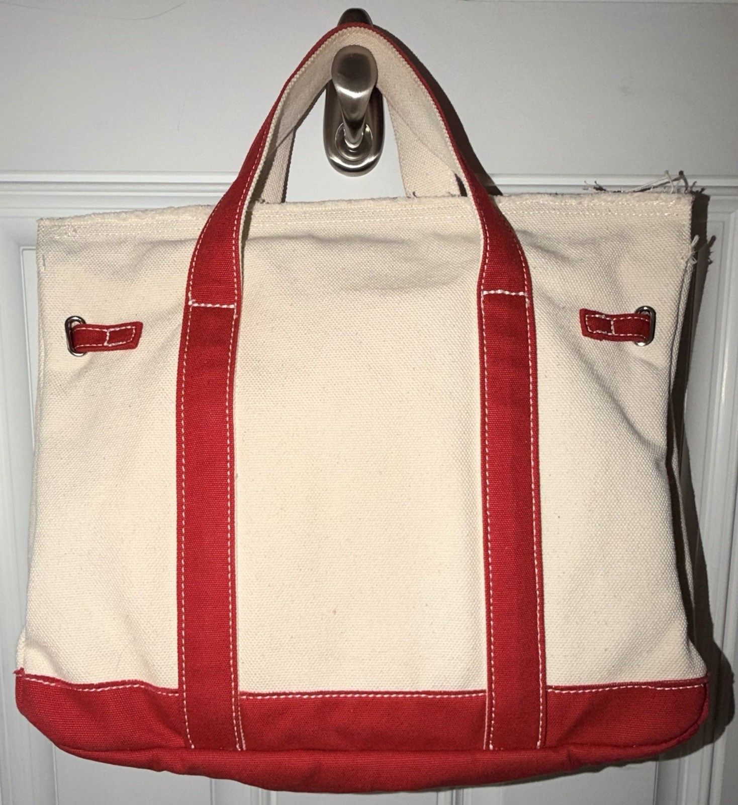 Sunwin Madaket Large Classic Tote Red & Cream Canvas Crossbody Strap Added EUC