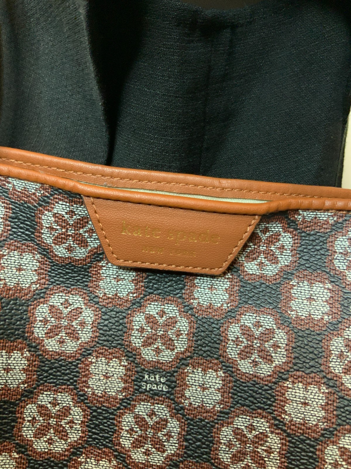 Kate Spade Flower Monogram Sutton Medium Tote Dark Brown Double Handle Bag Purse