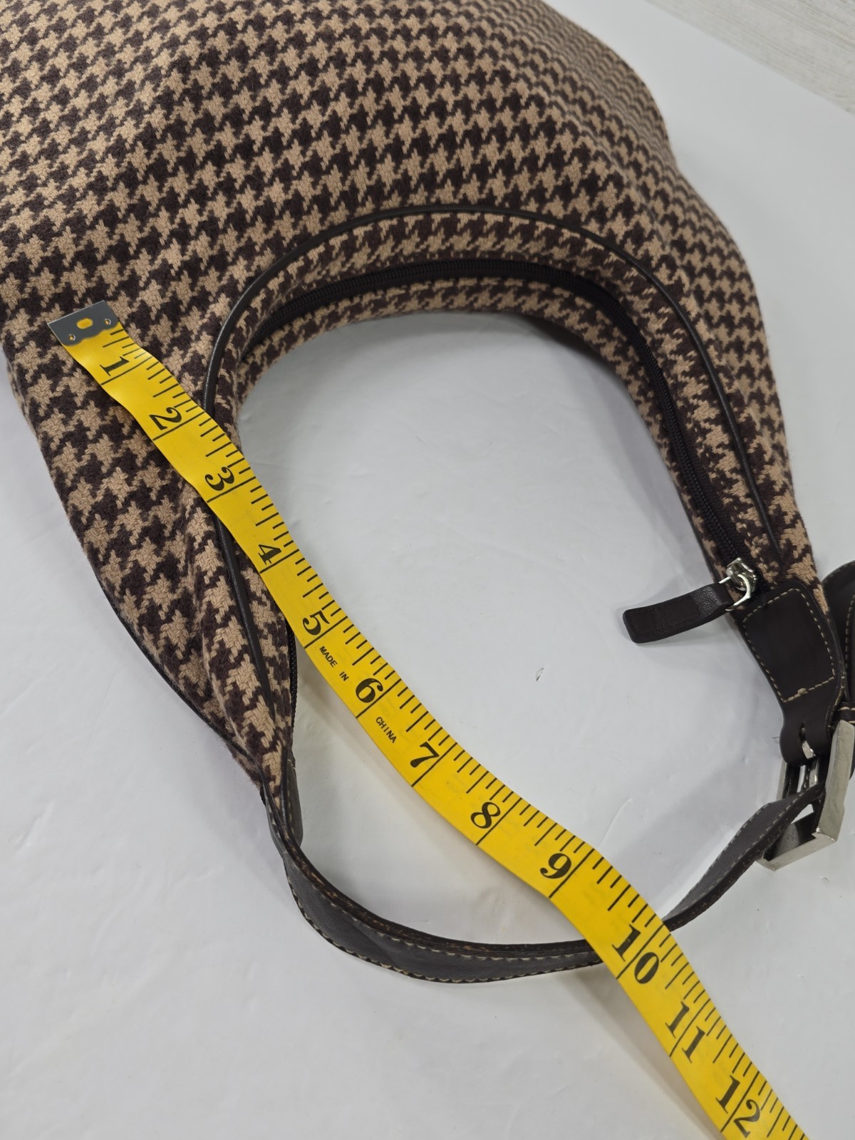 Lauren Ralph Lauren Brown Houndstooth Shoulder Bag Wool Blend Made in Korea Y2K.