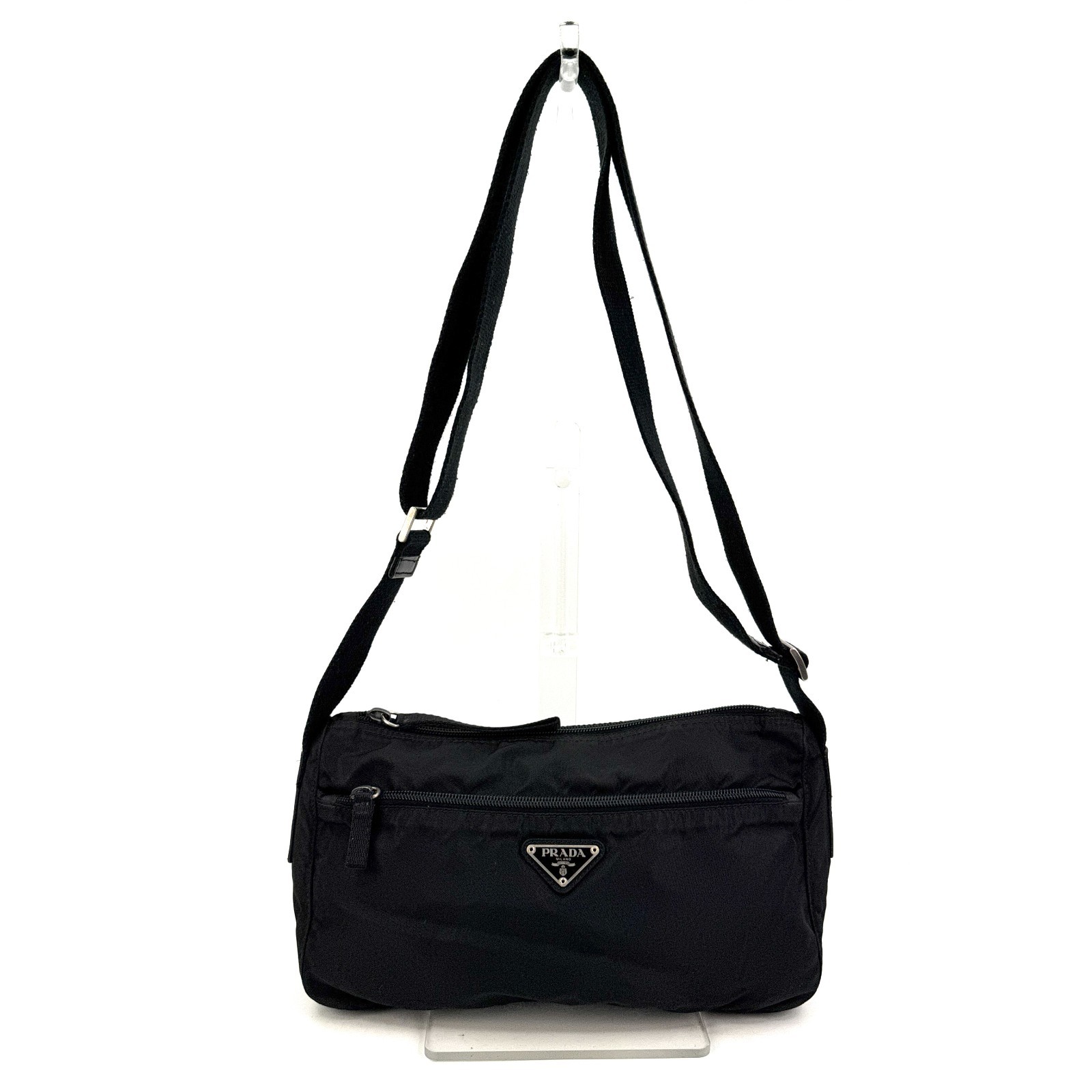 PRADA Tessuto Nylon Shoulder Bag Black with Triangle Logo