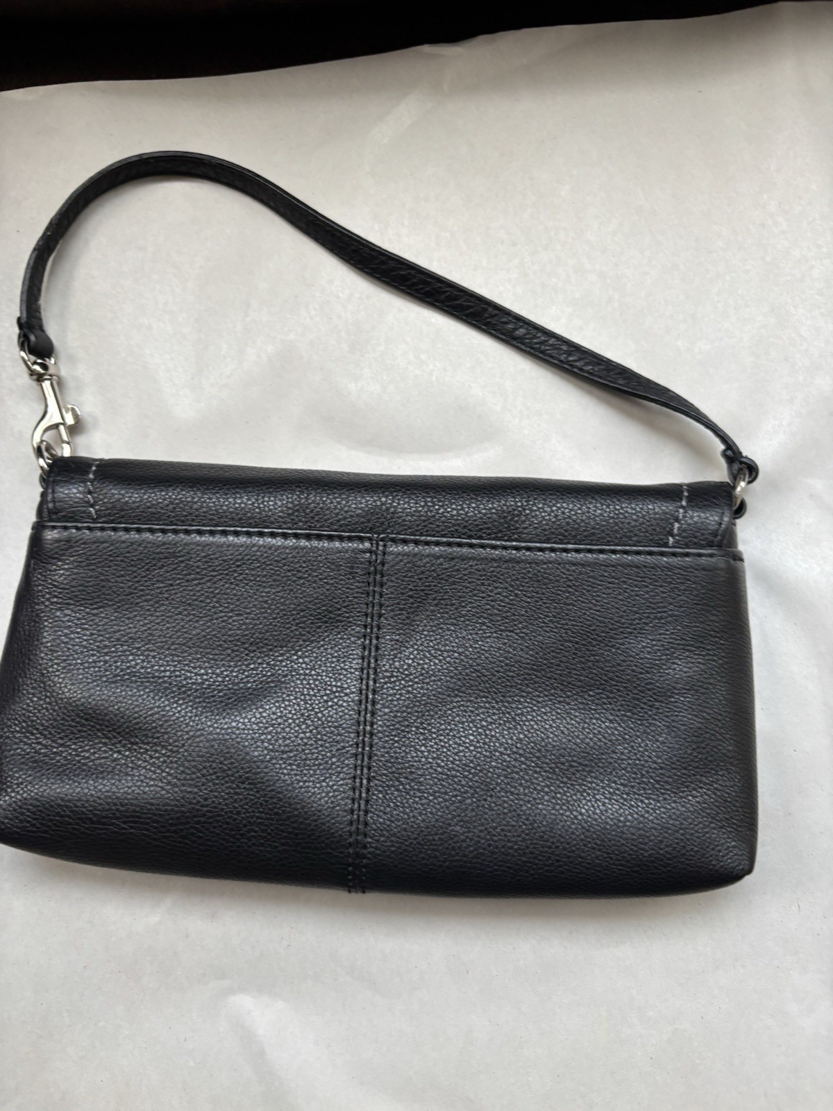 Coach Black Pebbled Wristlet Zip Pouch Lined Solid Stitching Silver Hardware