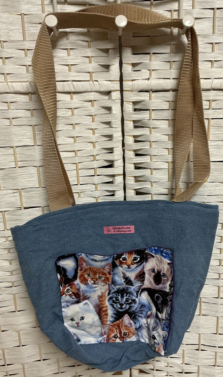 Lidias Bags Handmade Denim Tote Bag Kittens Cats Puppies Dogs Prints