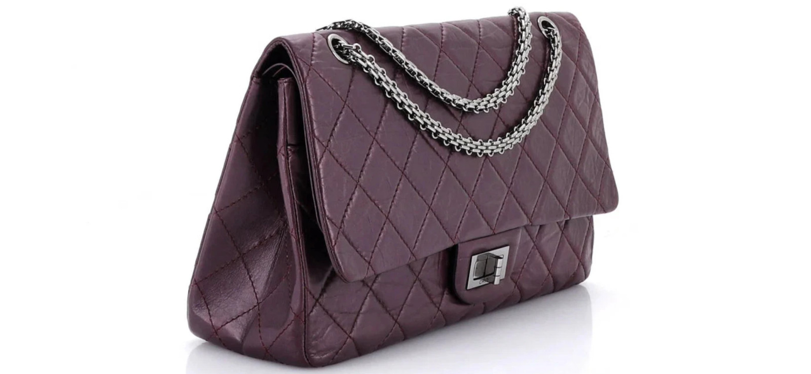Chanel Reissue 2.55 Double Flap Bag Aged Calfskin 227 Prune Purple SHW Jumbo