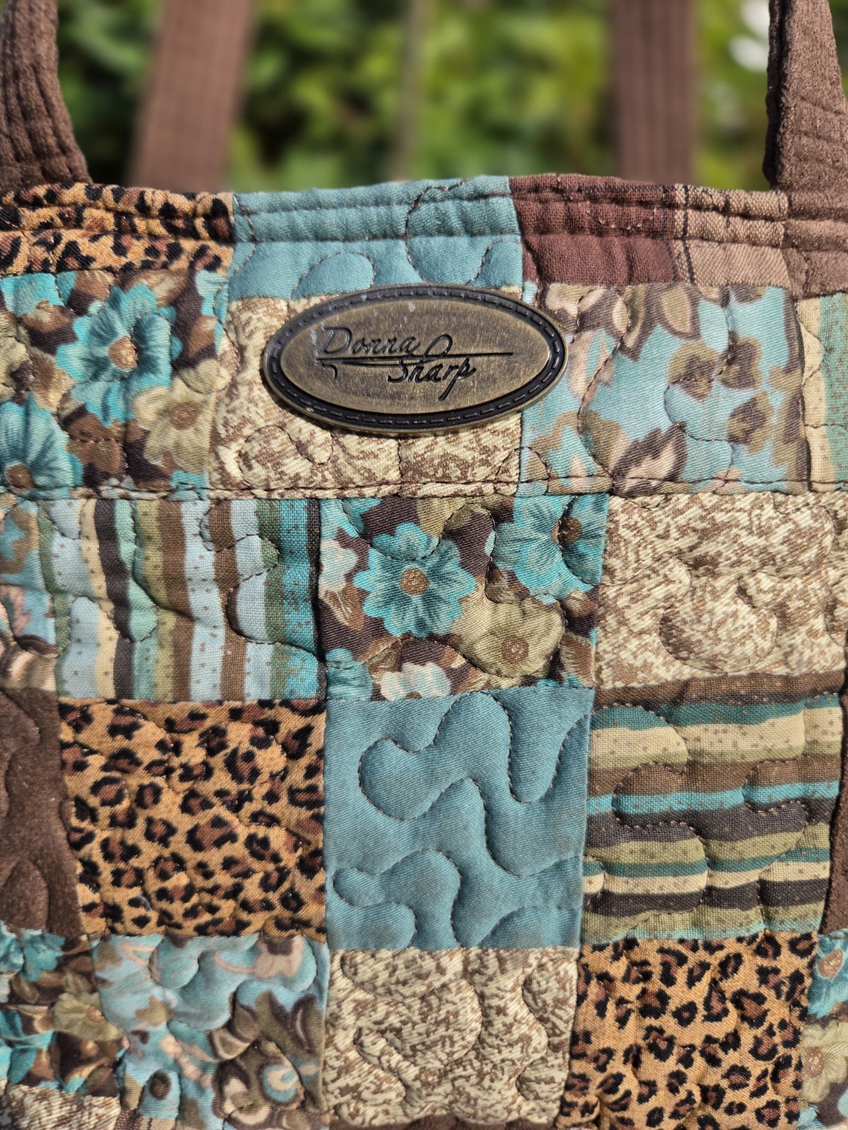 Donna Sharp GUC Quilted Patchwork Tote Bag in Brown and Teal – Vintage Style
