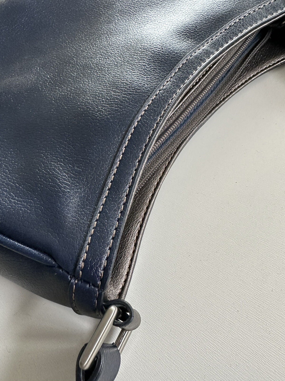 lLz Claiborne Handbag Purse Navy Blue With Side Pocket