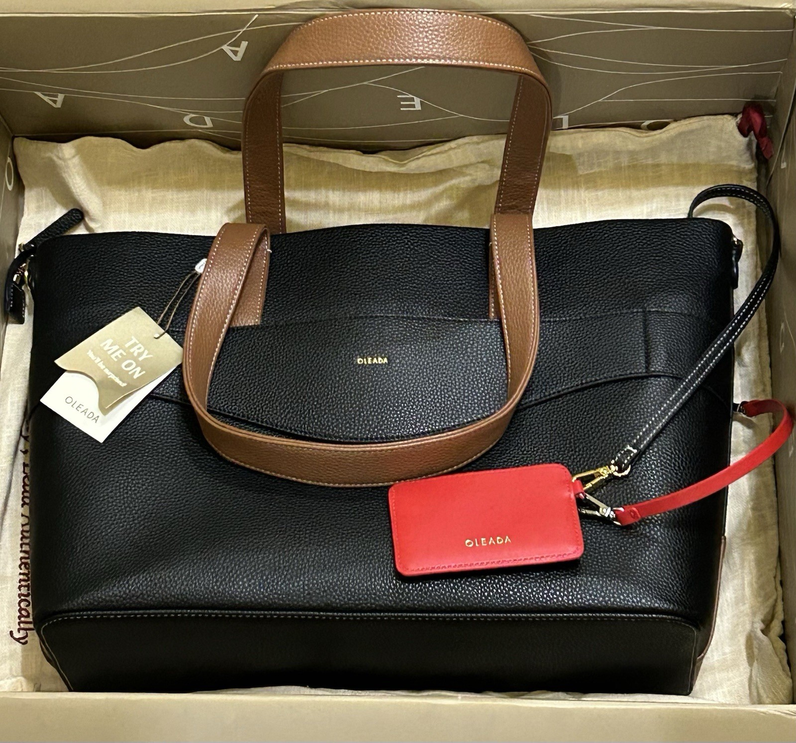 Oleada Anchor Tote Caviar Leather Bag + Red Leather Card Holder – NEW