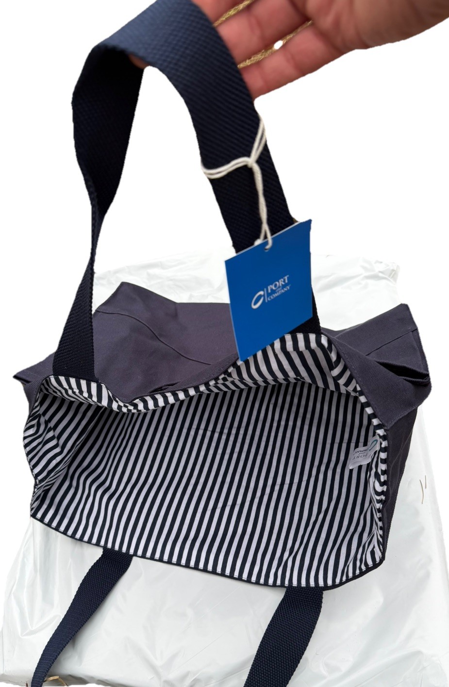 100% Cotton Canvas Tote Bag Double Pocket In Navy Port & Company