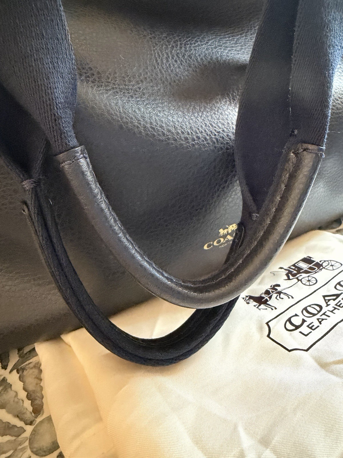 Coach Derby Tote F58660 Navy Pebbled Leather Shoulder Bag EUC Dust Bag