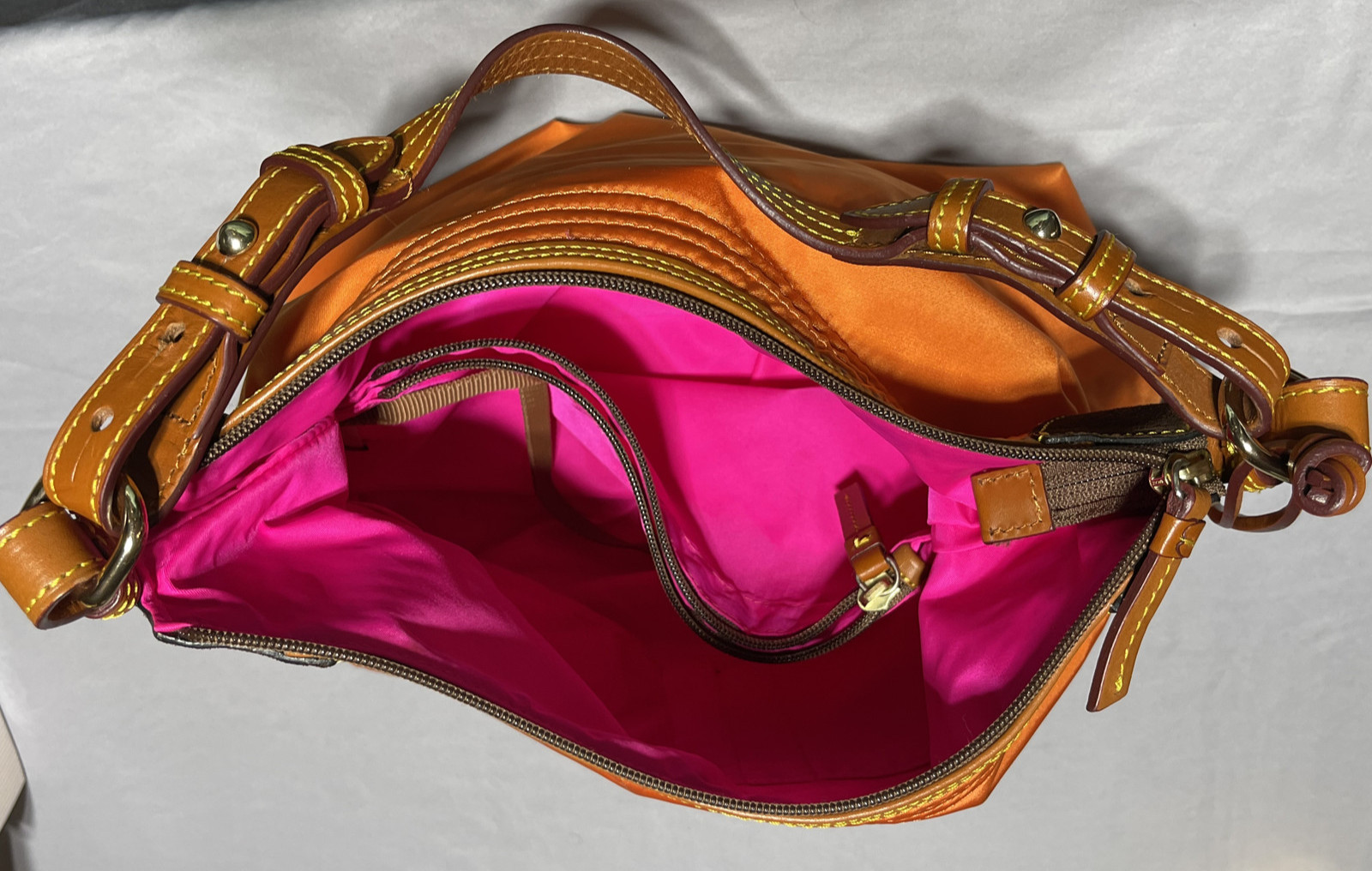 Orange Dooney & Bourke Large Nylon Erica Hobo Pink Lined Shoulder Bag