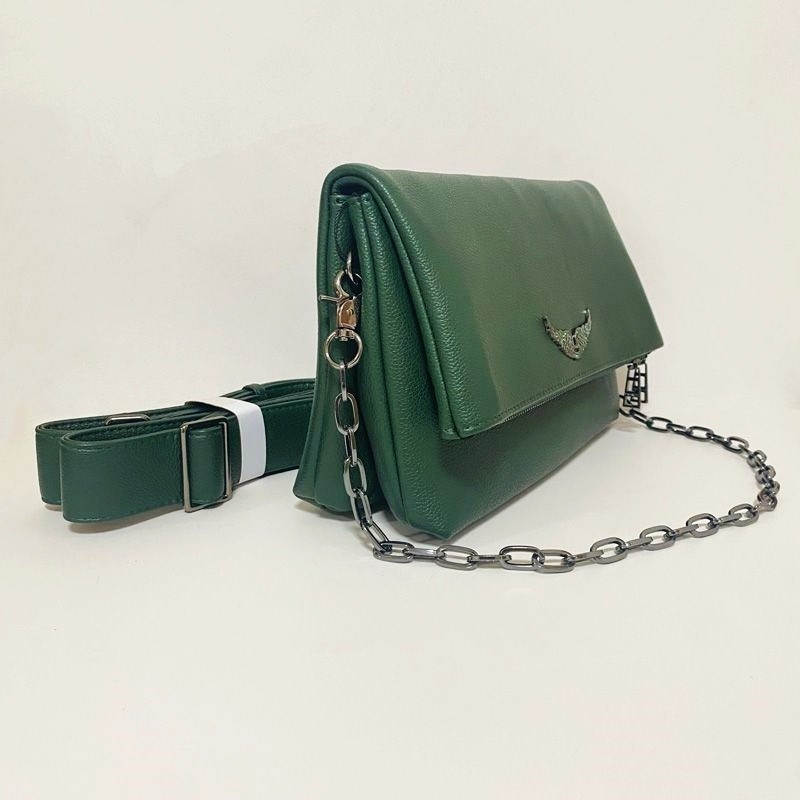 Zadig & Voltaire Rock Wing Bag Green Leather Double Strap Crossbody 26×16×10cm