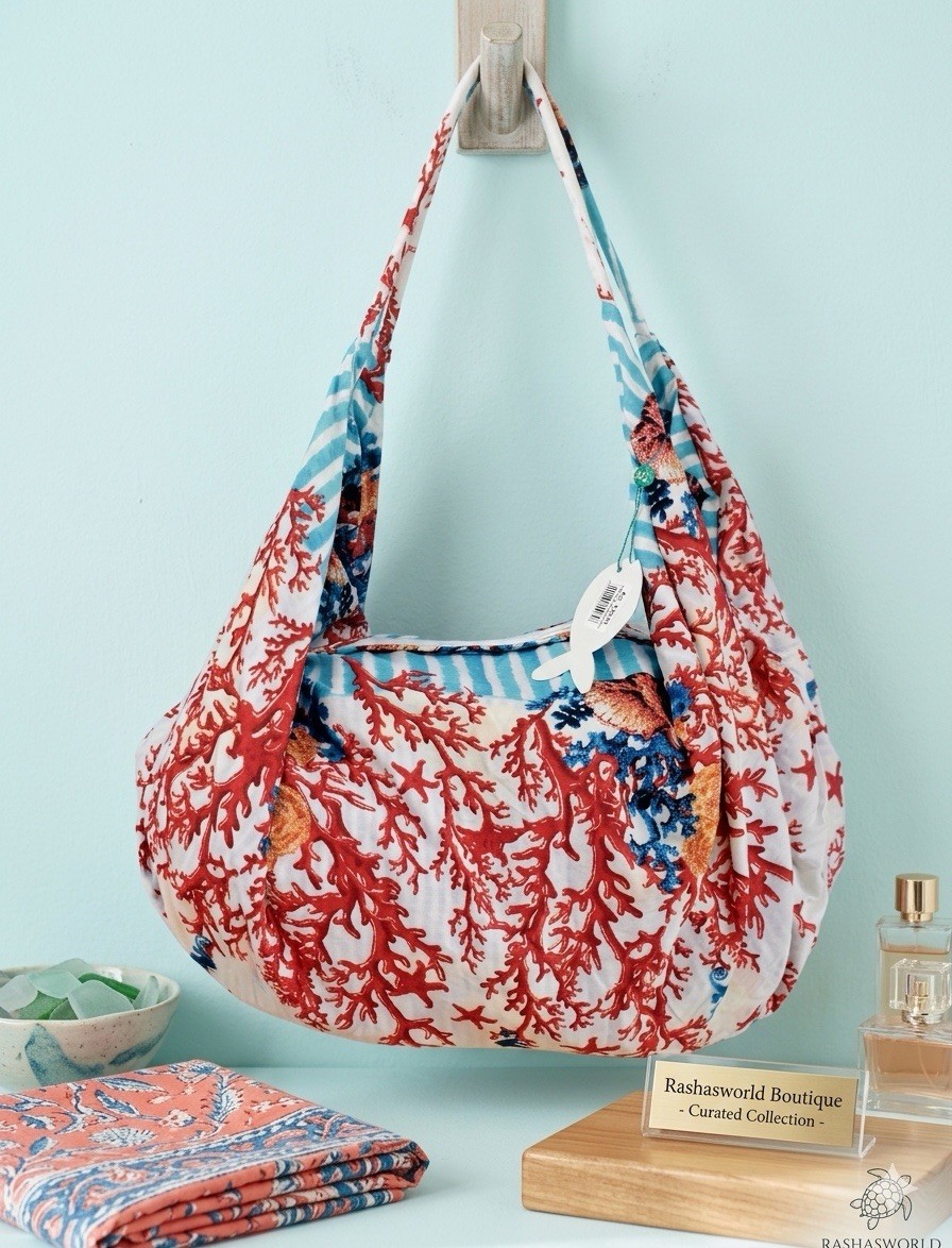 Antica Sartoria 2026 Corals & Sea Creatures Hobo Banana Carryall Beach Tote Bag