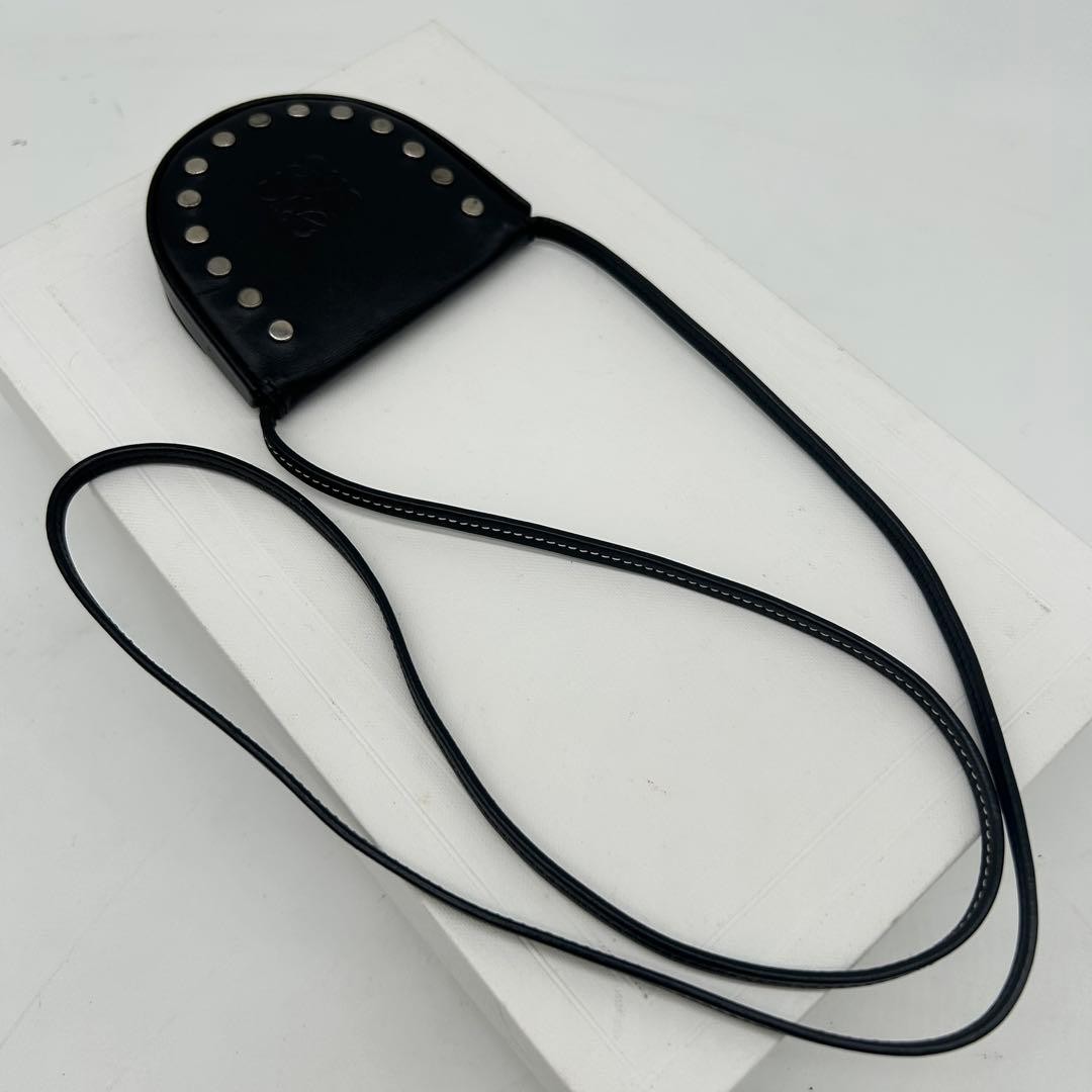 Loewe Heel Pouch Anagram Studs Shoulder Bag Leather Black Japan 079065
