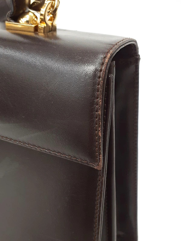 Salvatore Ferragamo Gancini 2WAY Handbag 21 2181 Leather Dark Brown #TB1310