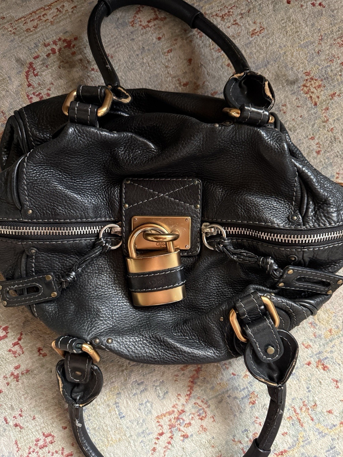Chloe Paddington Black Leather Handbag Shoulder Bag Padlock And Key