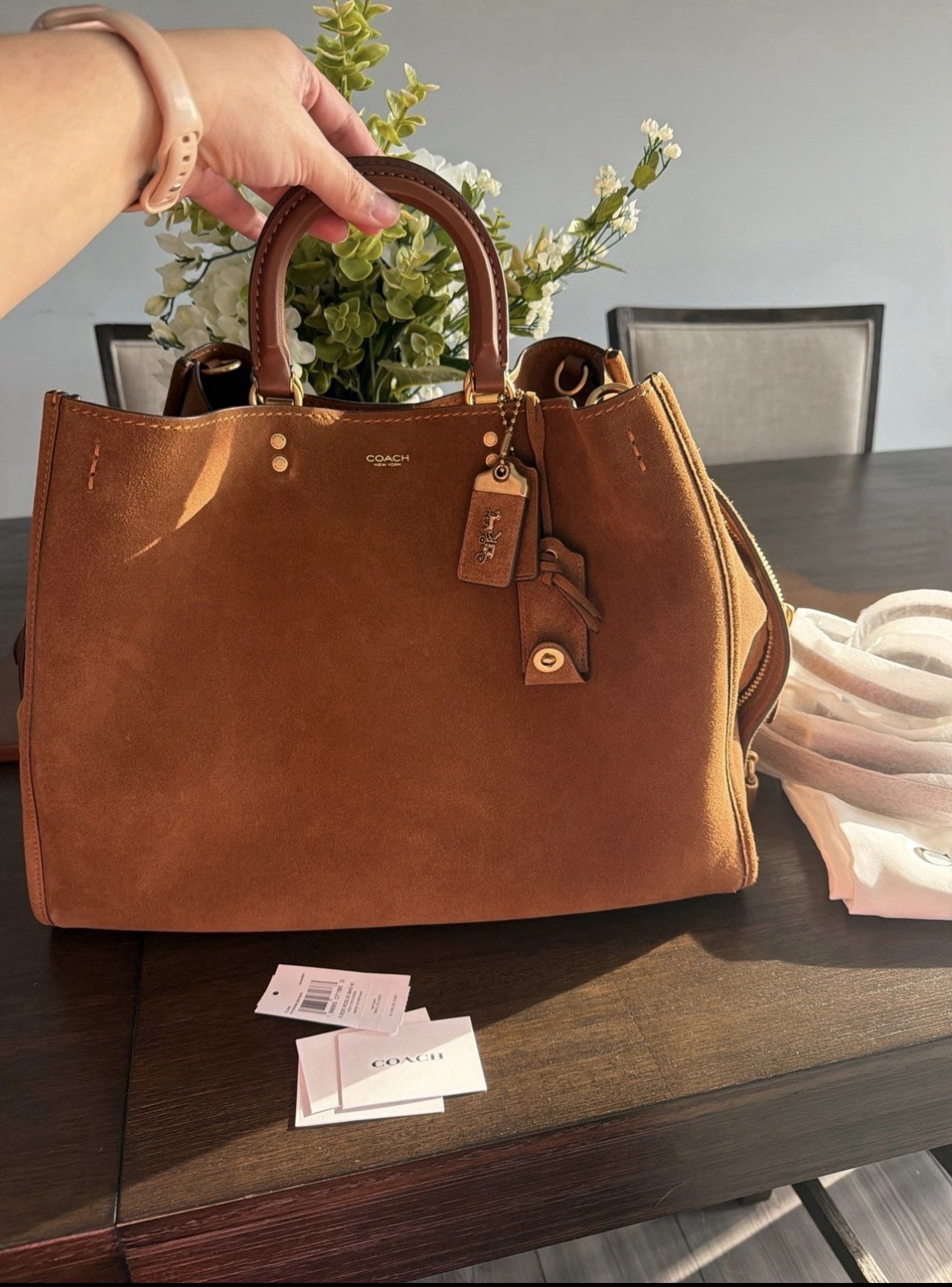 Coach Rogue 40 Warm Brown Suede w Padlock & Key