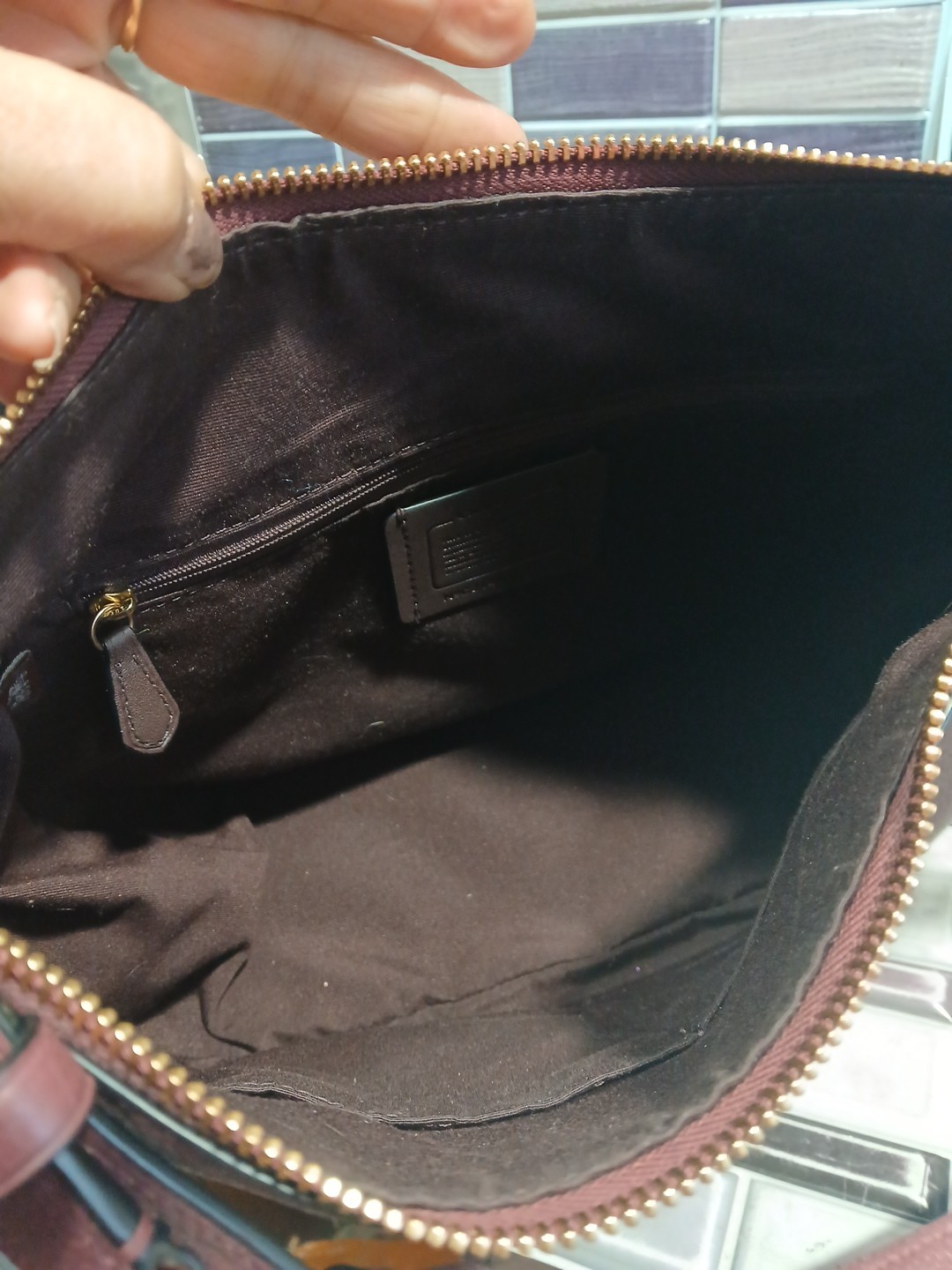Coach Pebble Leather Rori Shoulder Bag Burgundy