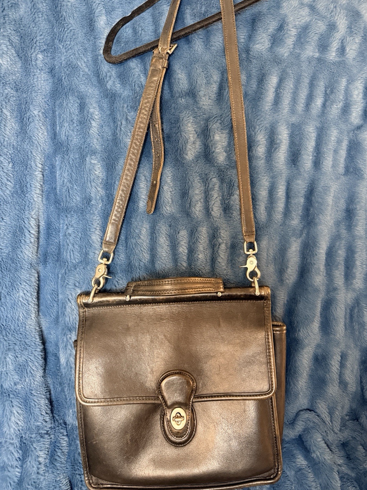 VTG Coach Willis Bag Top Handle 9927 Black Leather Crossbody Satchel Nickel Lock