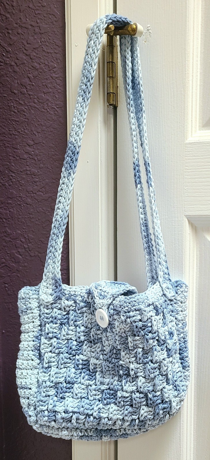 Basket Weave Crochet Handbag Blues Cotton Handmade