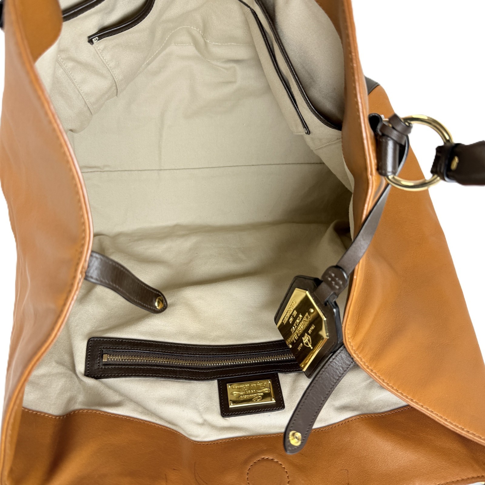 Lauren Ralph Lauren Oversized Leather Hobo Tote Cognac Brown Shoulder Bag