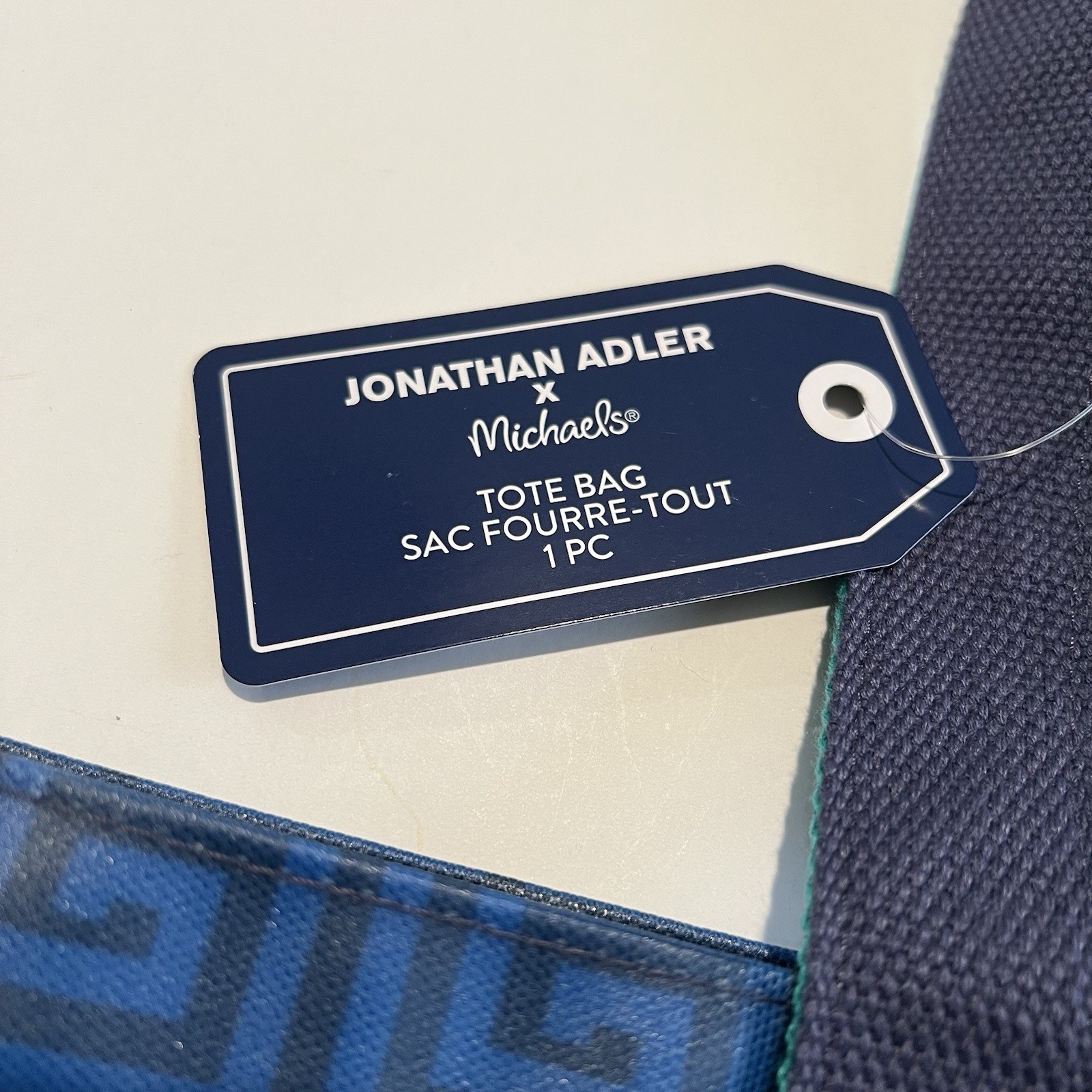 Jonathan Adler x Michaels Tote Bag Blue 17×13″ Coated Limited Edition Tassel