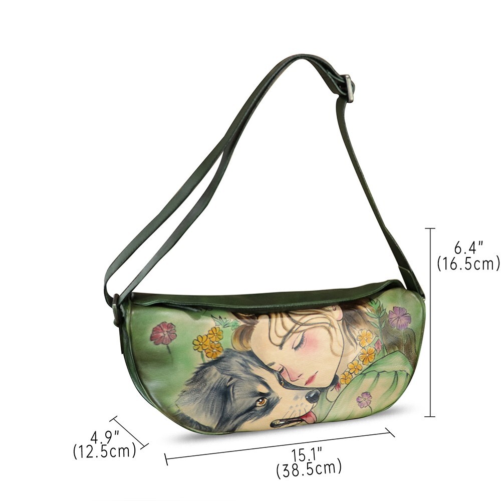 Hand Painted Genuine Leather Purse and Sling Bag Women Crossbody Shoulder Bag