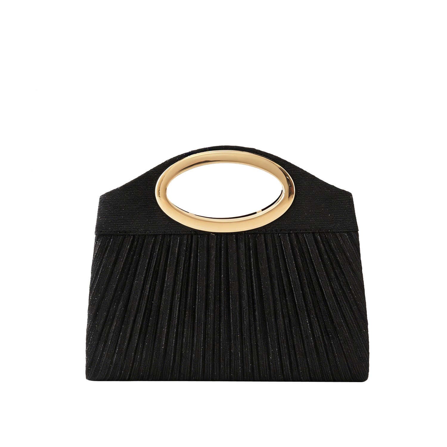 Pleated Evening Handbag Women Metal Ring Top Handle Crossbody Clutch Chain