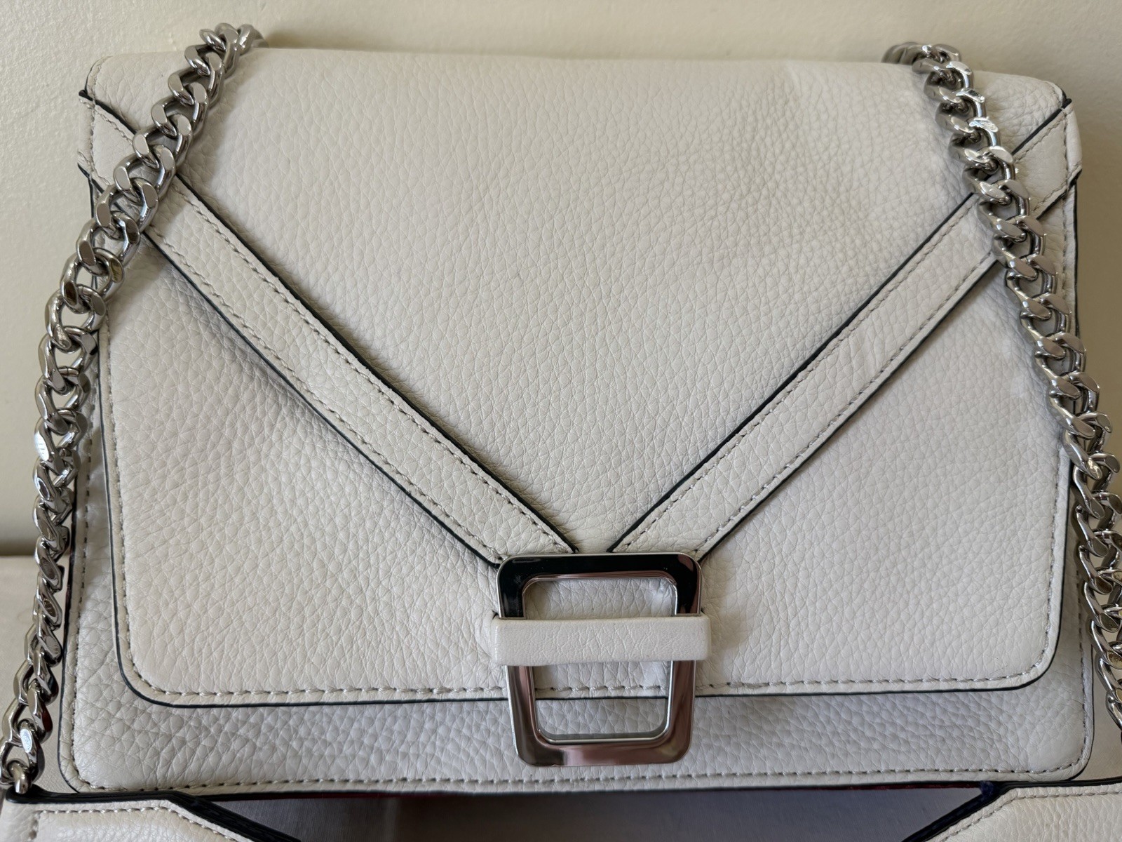 SAM EDELMAN White Madeline Accordion Red/Blue Silver Hobo Shoulder Bag Purse