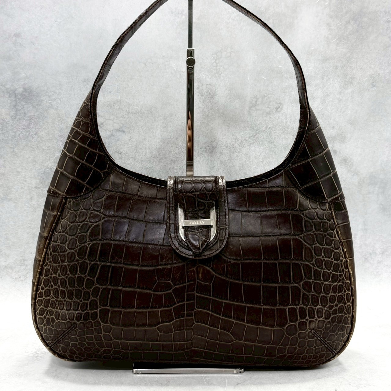 Bally Brown Leather Moon Theme Shoulder Bag with Silver Hardware Women Italy