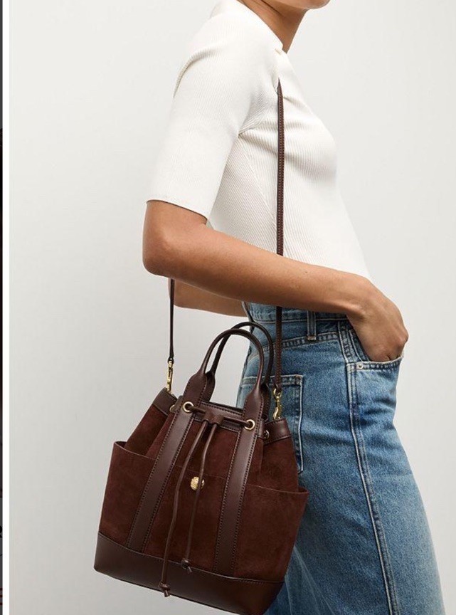 veronica beard goody bag tote crossbody strap brown chestnut