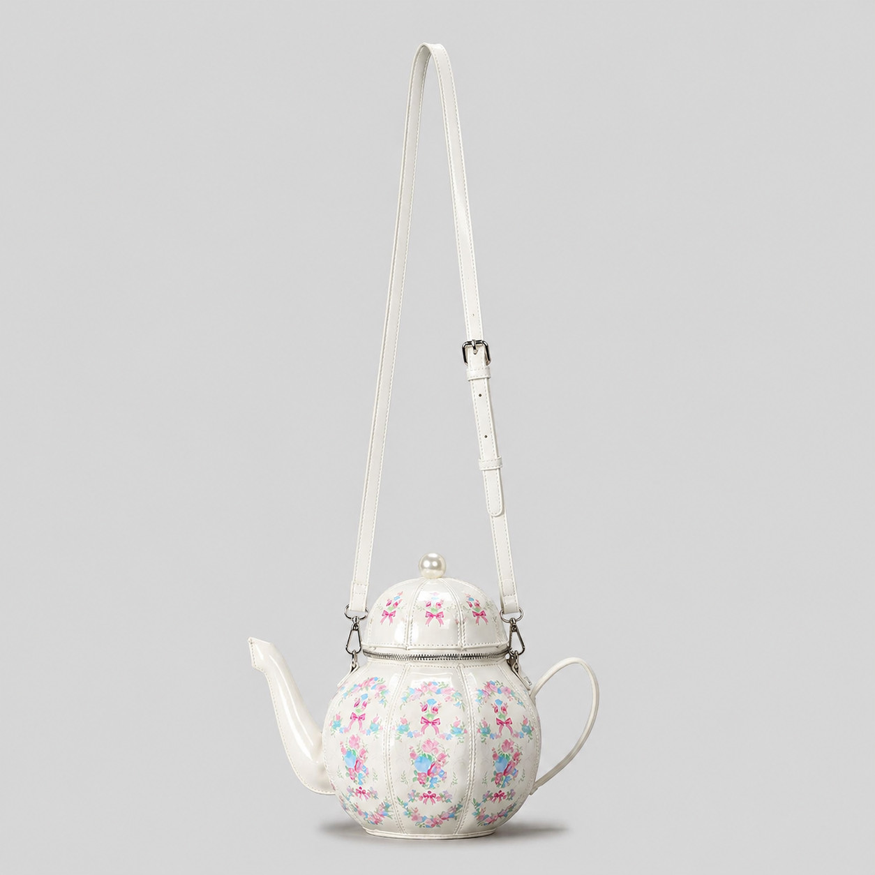 White Teapot Purse Pearl Handle & Strap Coquette Cottagecore Kawaii Handbag