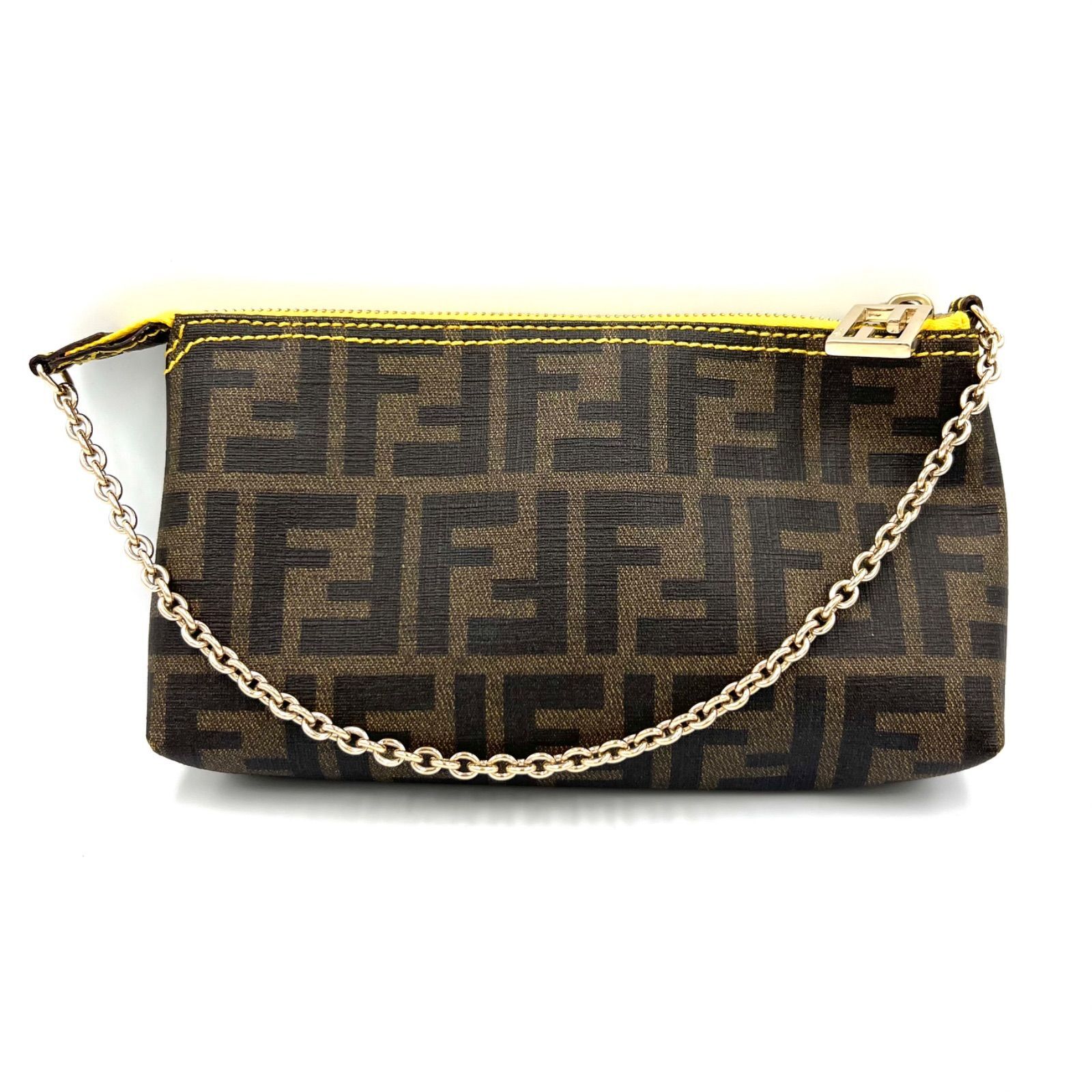 Fendi Zucca Pattern Pouch Chain Bag PVC Leather Height 11cm Width 20cm Italy
