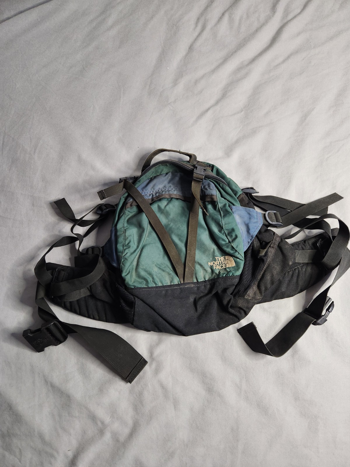 Vintage 90s North Face Backpack Bag Forest Green Black Hiking Camping Padded USA
