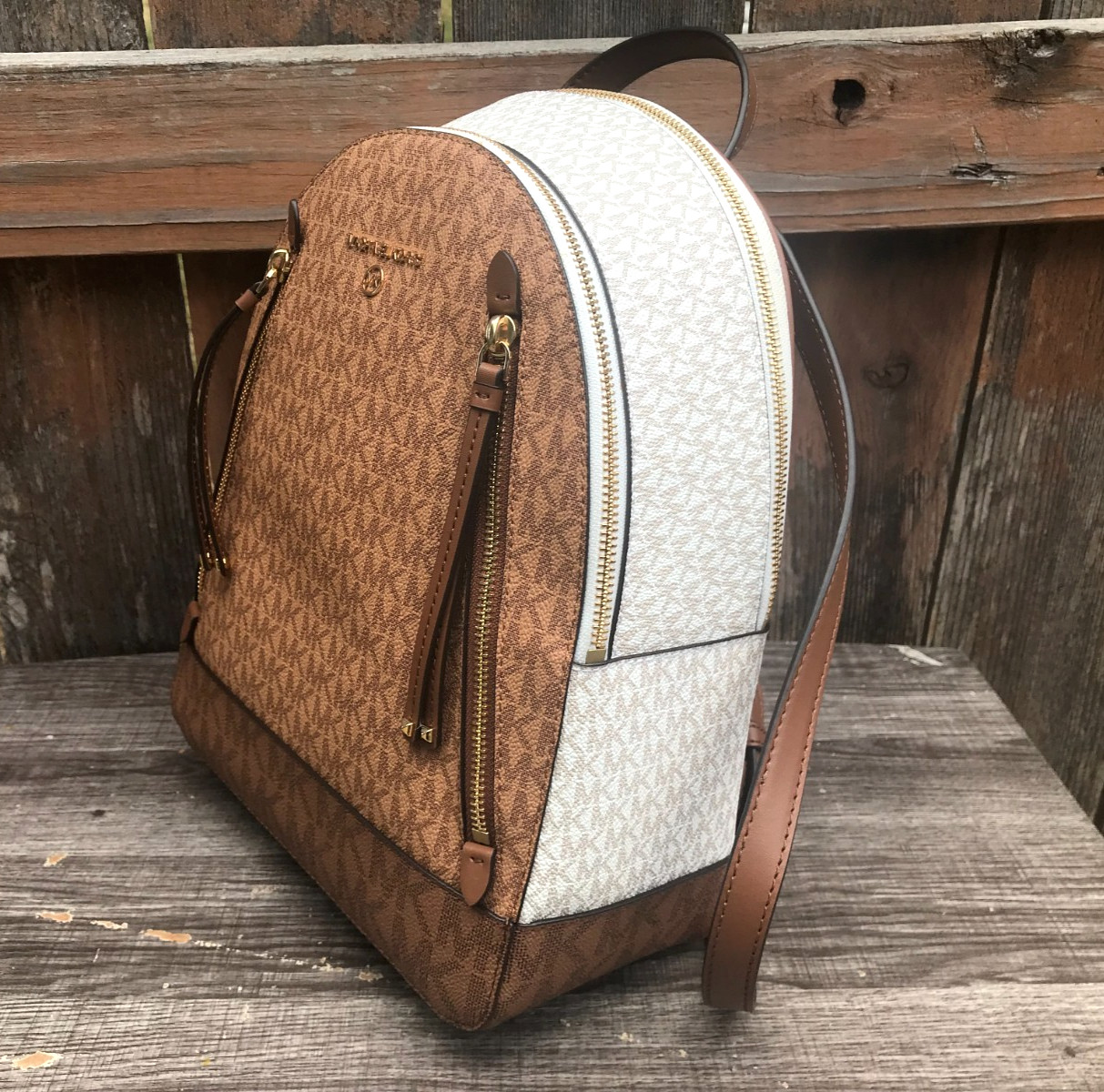 MICHAEL KORS Logo Brookly Peaunt Backpack Zippered Closure Top Handle NEW W/TAGS