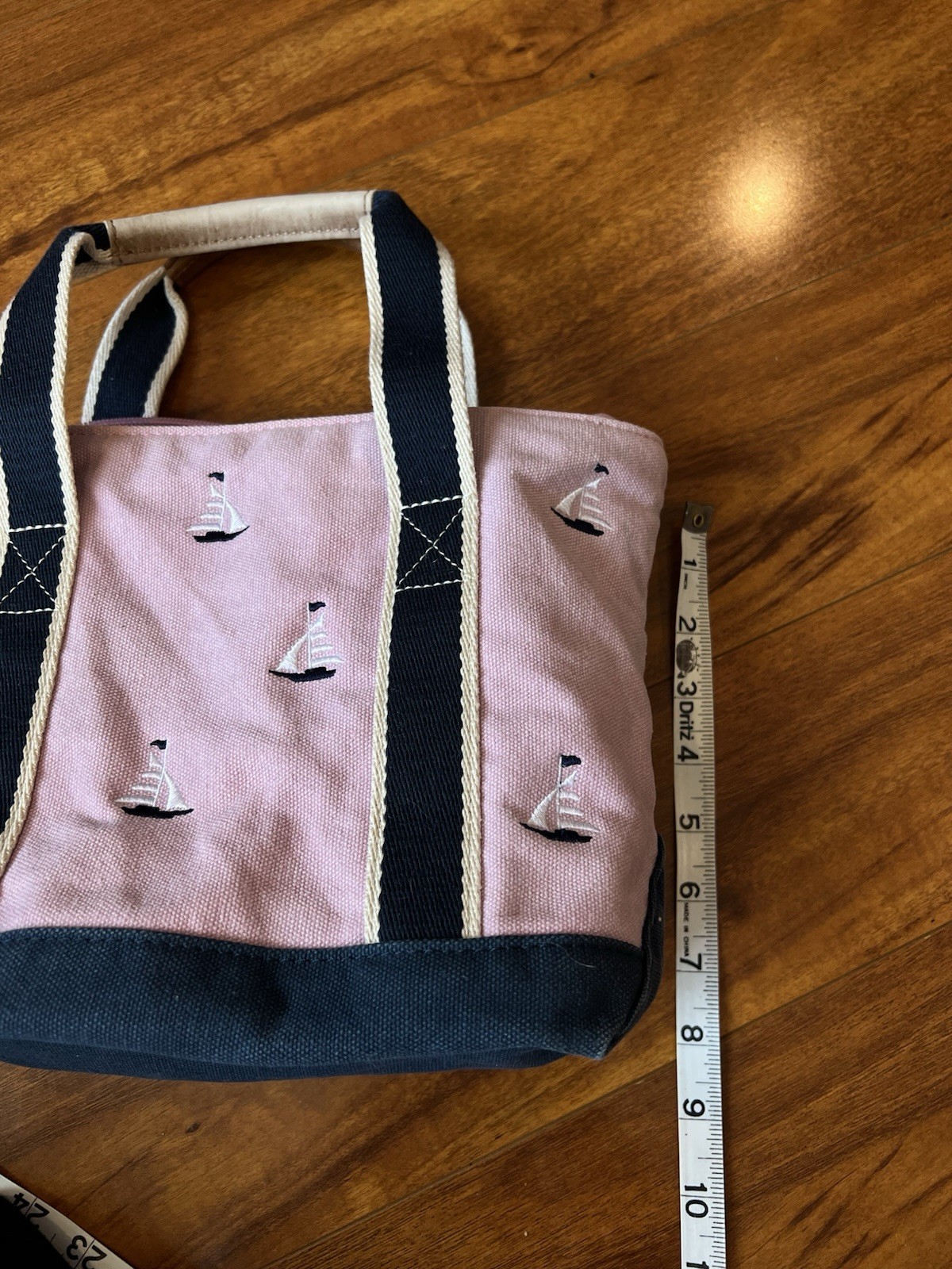 Vintage L.L.Bean Boat & Small Tote bag embroidered sailboats and leather handles