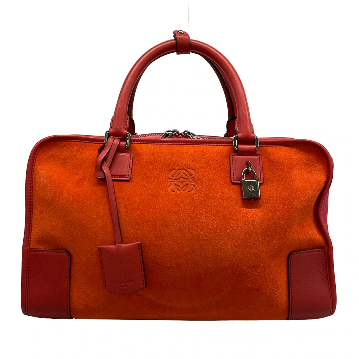 LOEWE Amazona 36 Red Pink Suede Leather Handbag