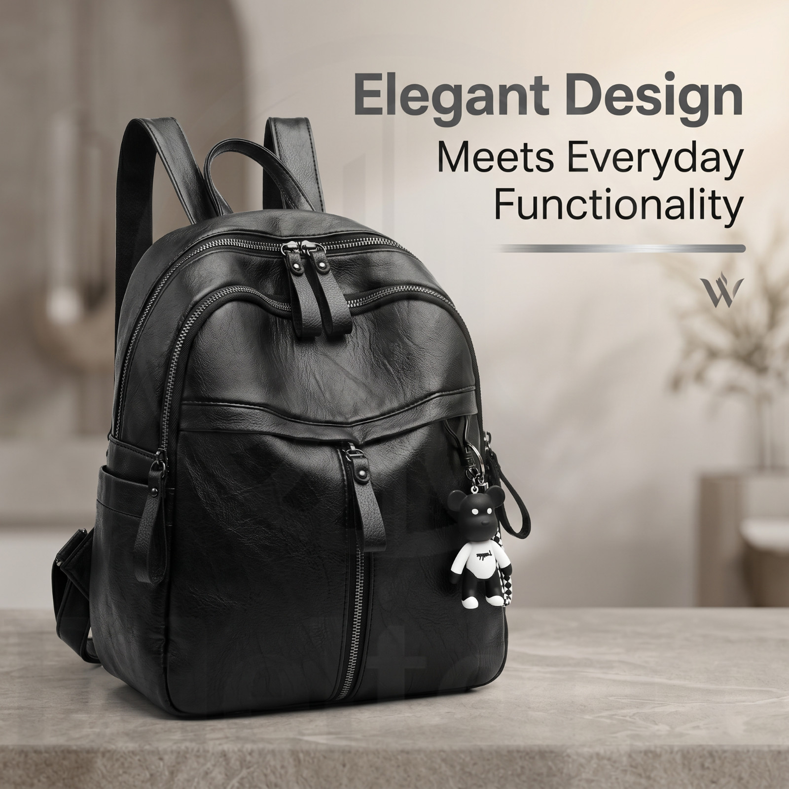 2 Pack Luxury Women’s Leather Backpack Waterproof Black PU Rucksack Daypack Bag