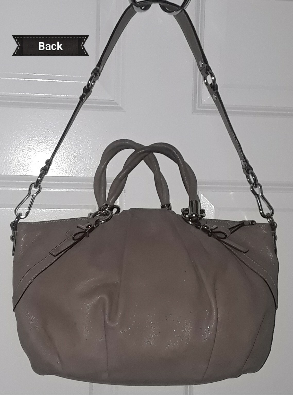 COACH Sofia Madison Metallic Gray Mauve Leather Pleated Satchel Shldr Bag 22563