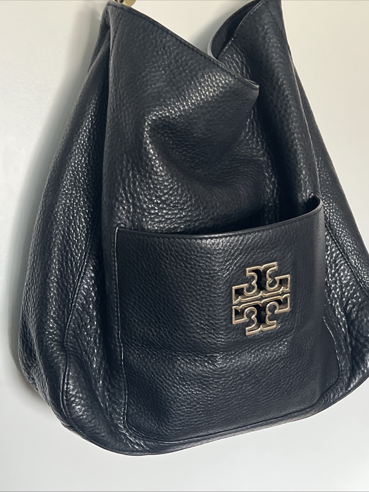 Tory Burch Britten Black Hobo Shoulder Bag Large Leather Purse Handbag