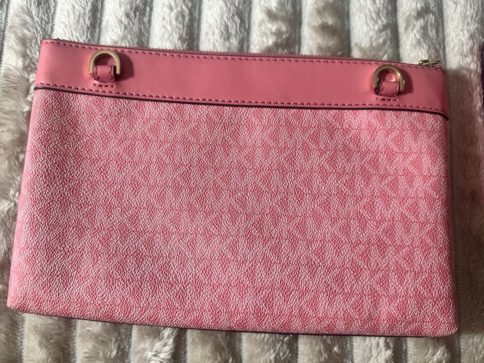 Michael Kors Pink Logo Tote Zip Top Gold Hardware w/ Charm Strap Pouch Wallet
