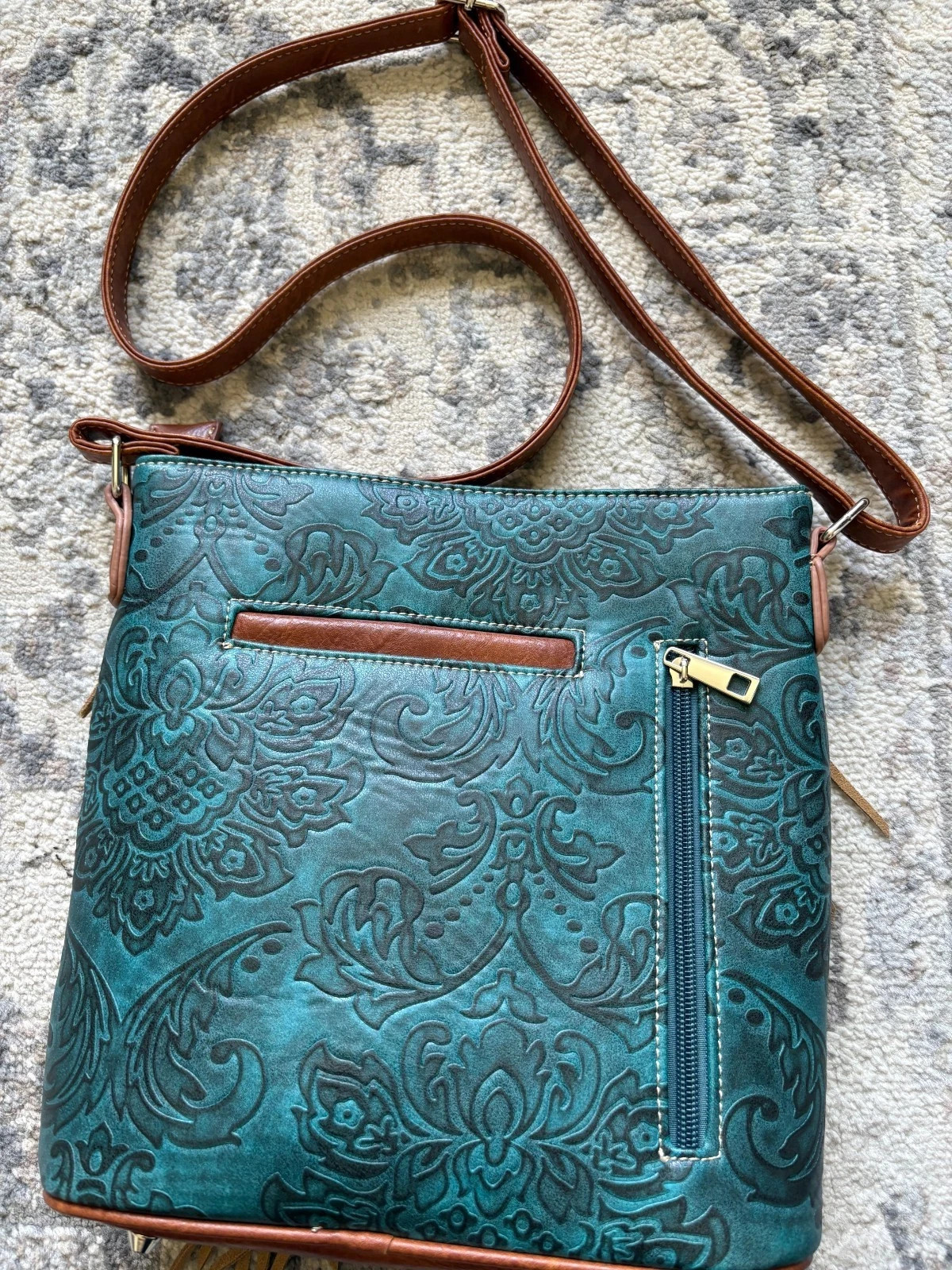WESTERN – COWGIRL Fringe Cross Body PURSE Brown Turquoise CONCEAL CARRY Bag