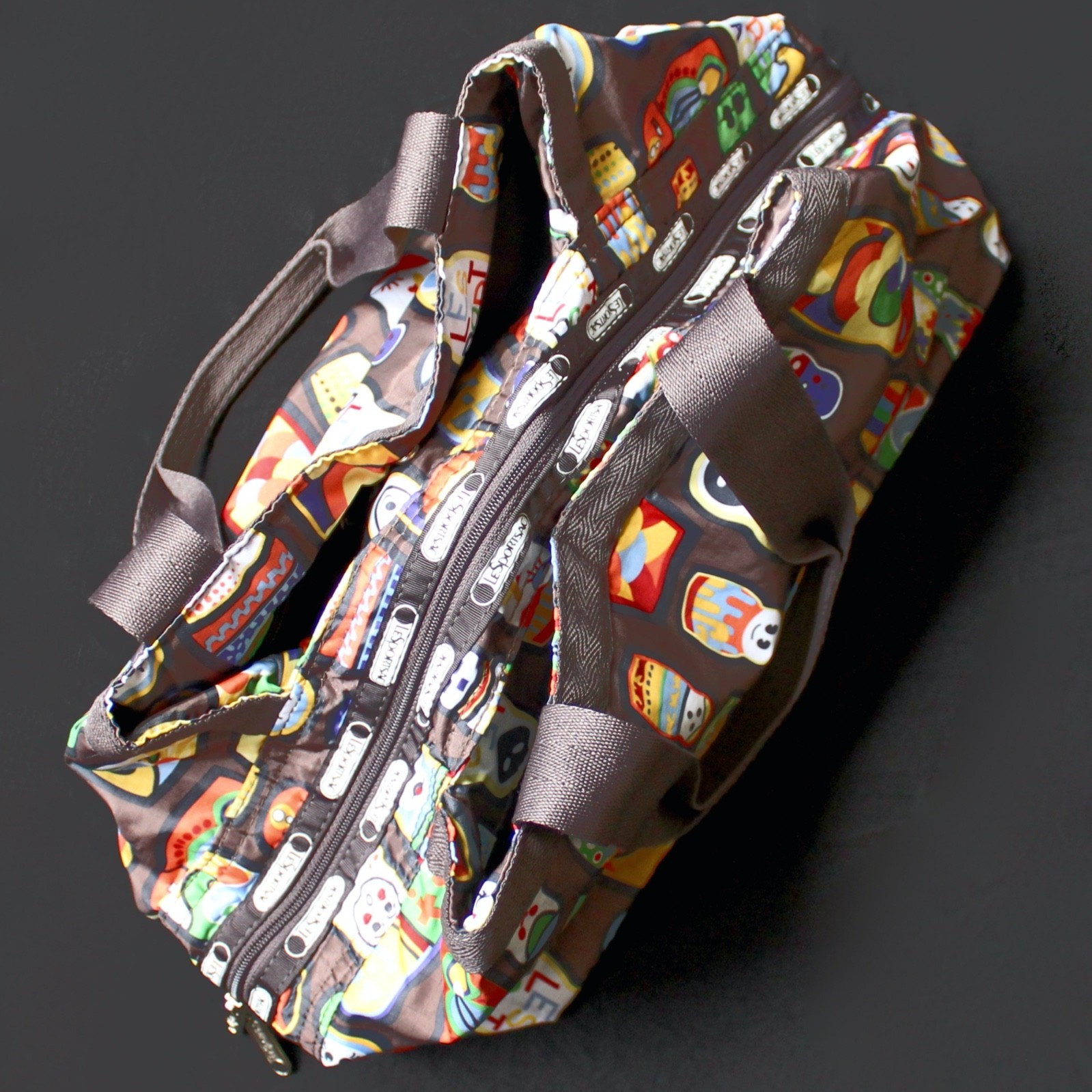 LeSportSac Molly Tote Russian Nesting Doll Matryoshka Dolls Bag Brown