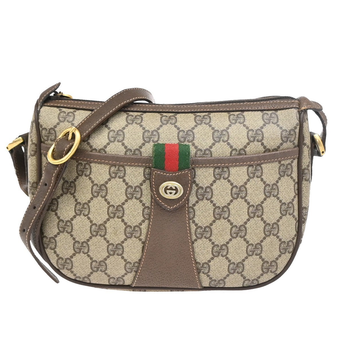 GUCCI Logo Sherry GG Partten Shoulder Bag Supreme Leather Beige Italy 67PA197