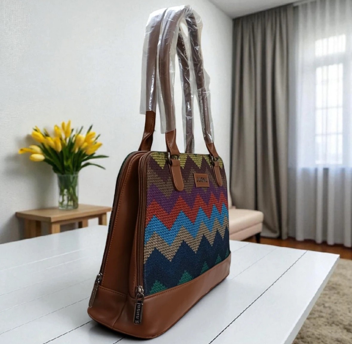 Stylish Jute & PU Leather Handbag for Women – Elegant, Spacious & Durable