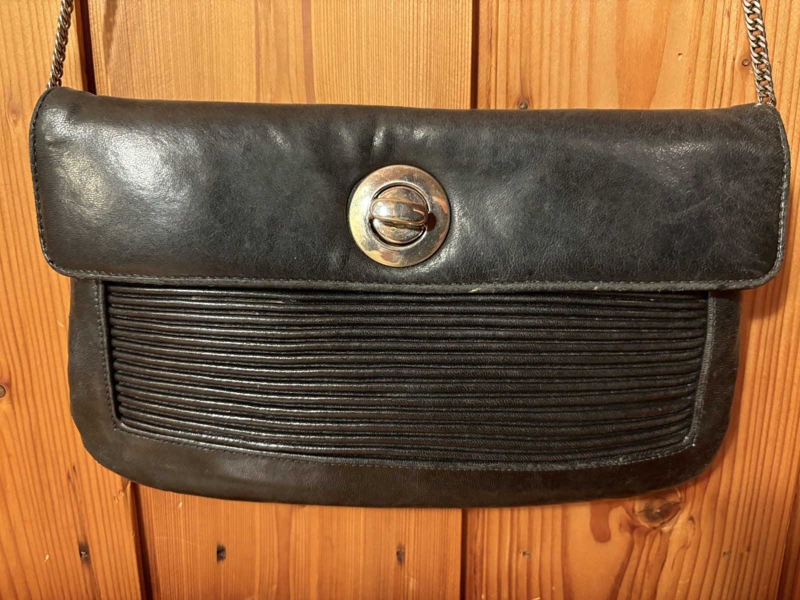 Vintage Ruth Saltz Black Leather Clutch Shoulder Purse Bag