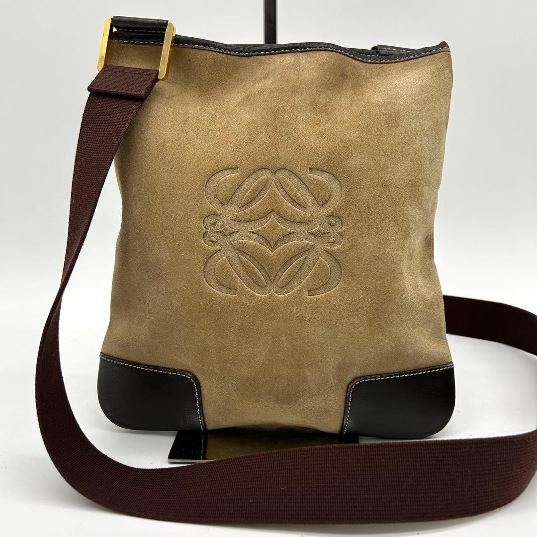 Loewe Anagram Sacoche Shoulder Bag Brown Suede Crossbody Japan 078462
