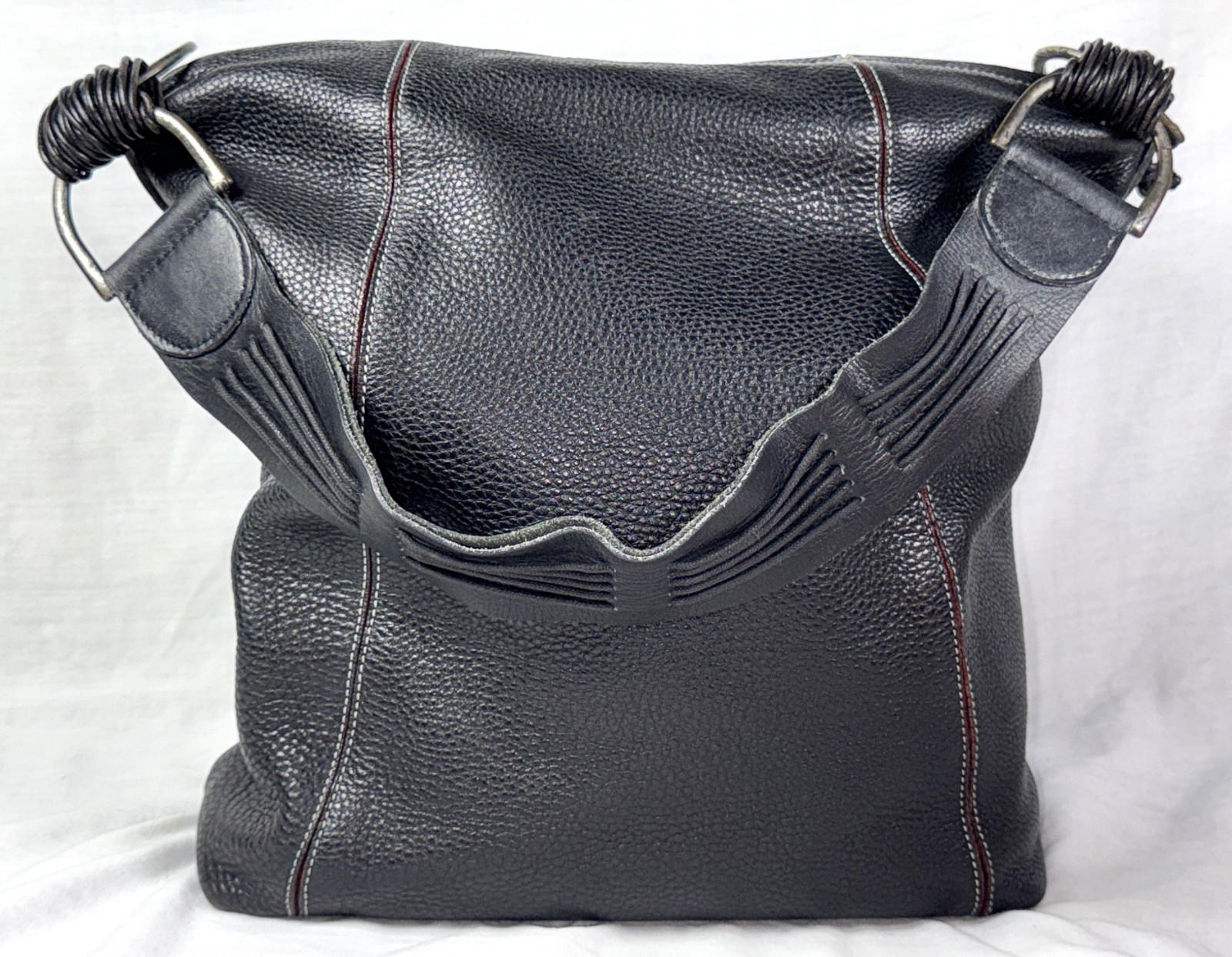 Misses Pick Spain Black Pebbled Leather Satchel Hobo Shoulder Bag Purse Large